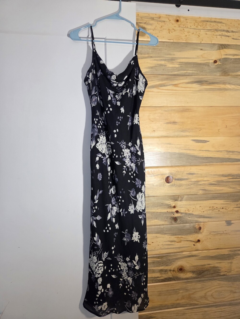 Vintage 90s Y2K Steppin' Out Black Floral Chiffon Maxi Formal Dress Draped Neck
